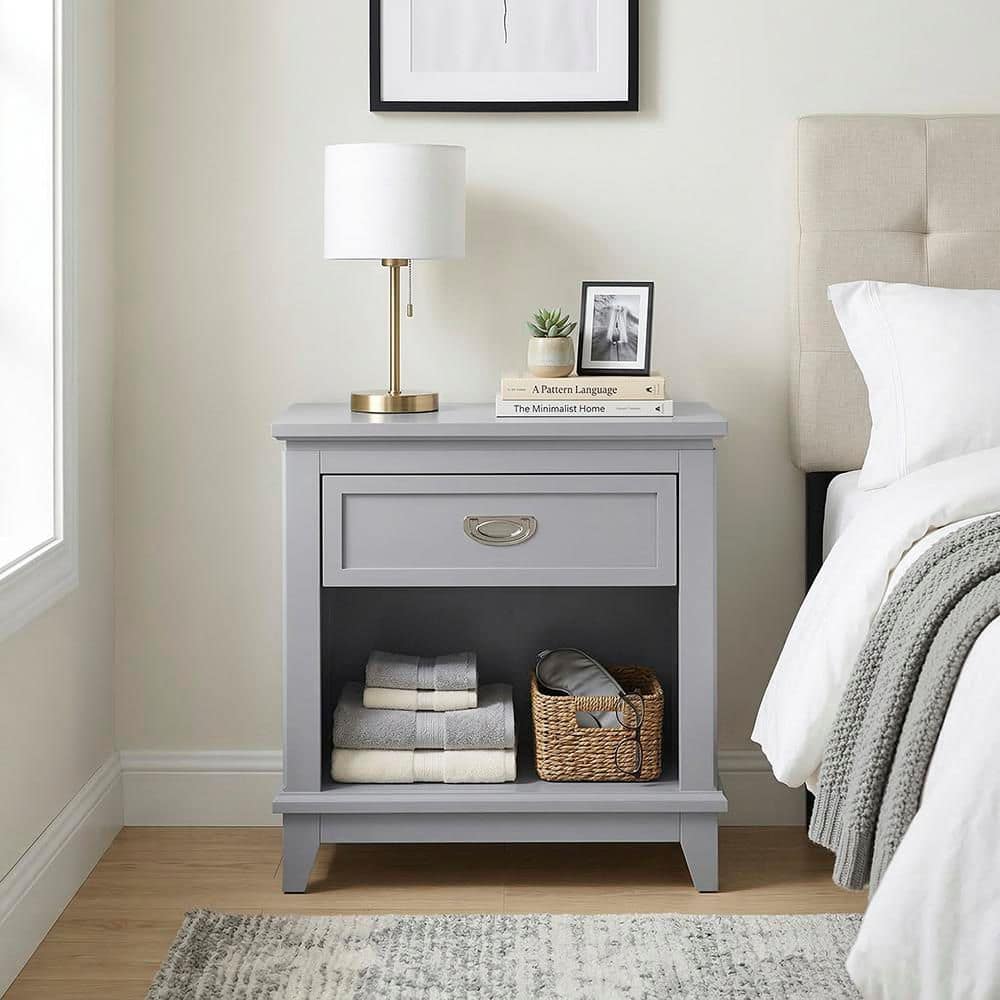 Lazzara Eliza Gray Wood Frame 1 Drawer 24 in. Nightstand B2024GY-4
