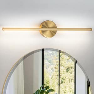 Byers 23.6 in. 1-Light Gold Modern Linear 3000K Warm Light LED Bathroom Vanity Light Wall Sconce with Round Backplate