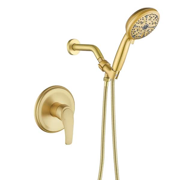 Single Handle 10-Spray Wall Mount Shower Faucet 2.5 GPM with Pressure Balance, Anti Scald in. Brushed Gold