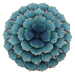 23.5 in. Metal Teal Blue Round Flower Wall Decor