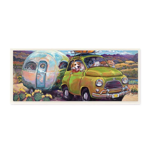 Stupell Industries "Dogs Driving Camper Western Desert Adventure" by CR Townsend Unframed Animal Wood Wall Art Print 7 in. x 17 in.