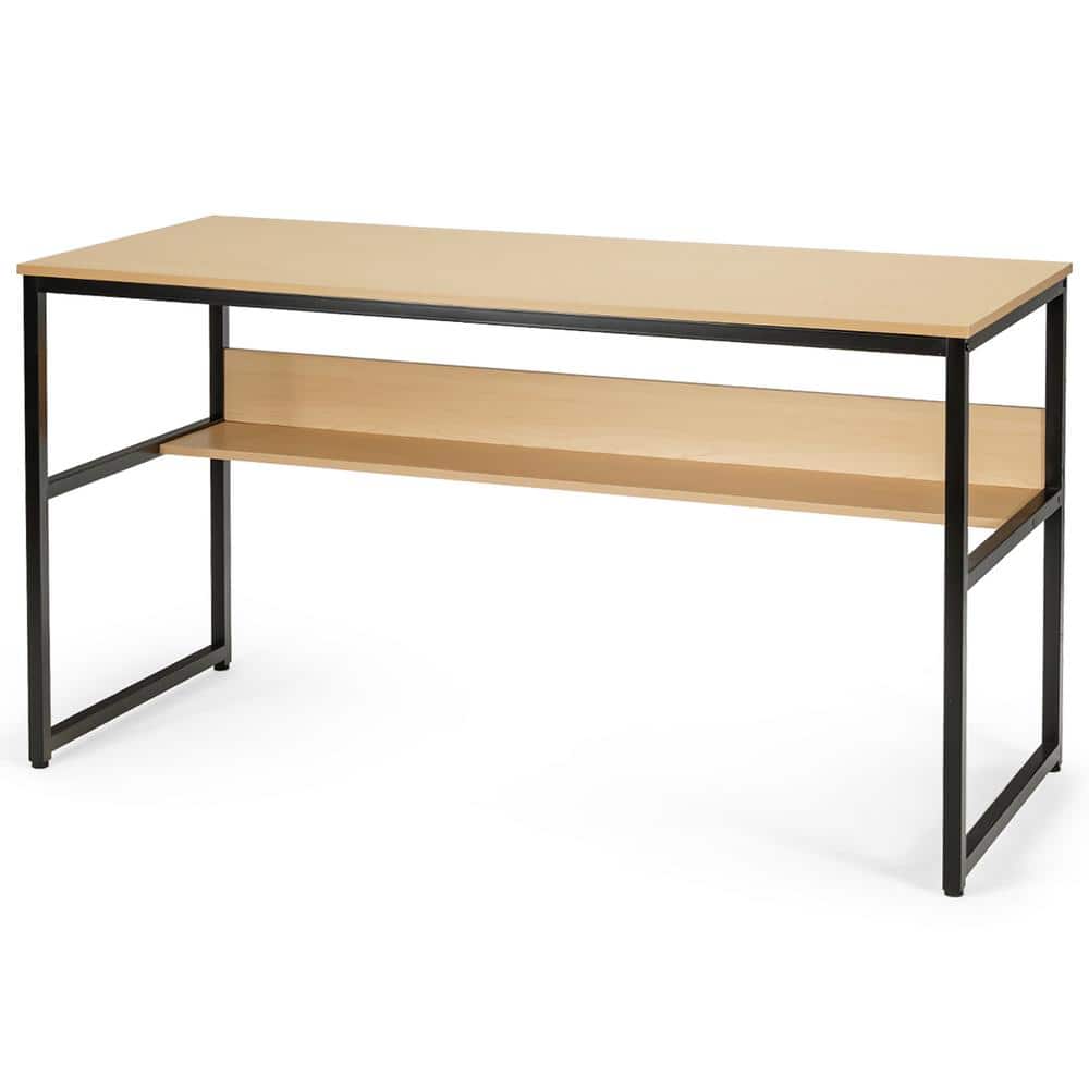 Natural Wood 55'' Computer Desk with Storage Shelf