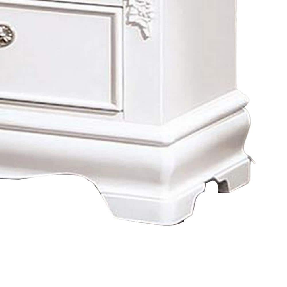 Aleci White and Nickel Solid Wood 2-Drawer Nightstand
