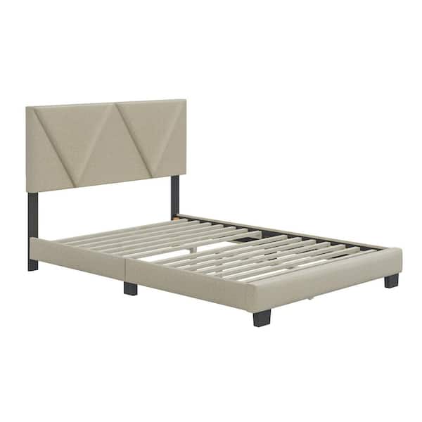 Boyd Sleep Vector Beige Linen Upholstered Queen Platform Bed Frame with Headboard