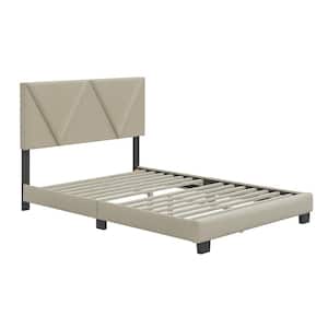 Vector Beige Linen Upholstered Full Size Platform Bed Frame with Headboard