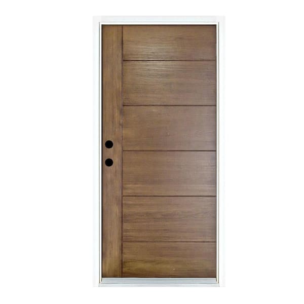 MP Doors 36 in. x 80 in. 1-Panel Right-Hand/Inswing Medium Oak Fiberglass Prehung Front Door with 4-9/16 in. Jamb Size