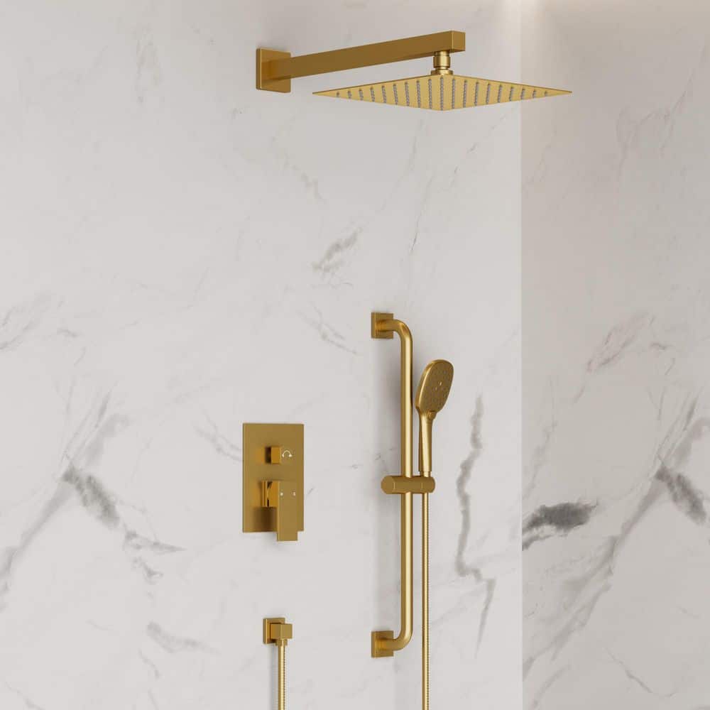 YAWWALK 2-Spray Wall-Mounted Rain Shower System with 10 in. Shower