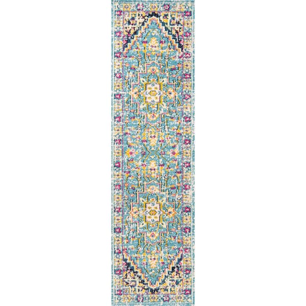 Brooklyn Geometric Medallion Blue/Multi 2 ft. x 8 ft. Runner Rug