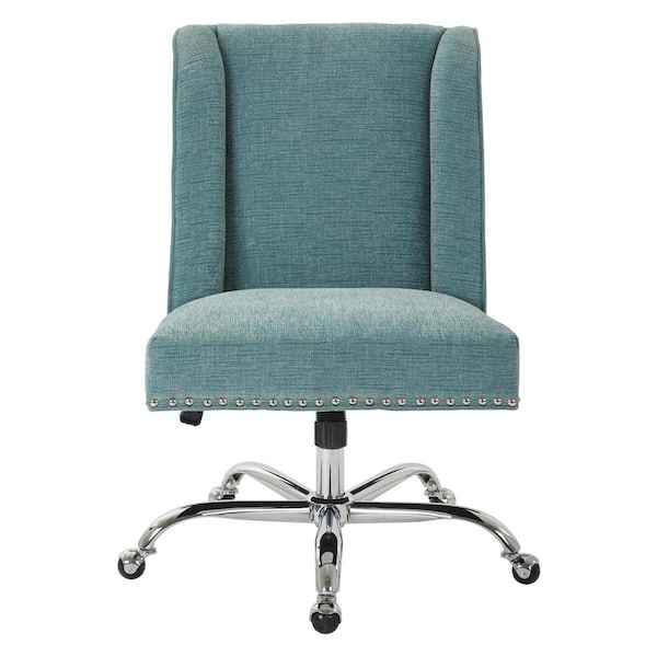 OSP Home Furnishings Alyson Managers Chair in Sky Fabric with Silver Nail Heads and Chrome Base