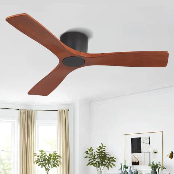 48 in. 3 Blades DC Motor Indoor Flush Mount Ceiling Fan with Remote Black and Walnut