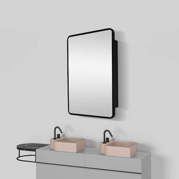 UPIKER 20 in. W x 28 in. H Small Rectangular Silver Iron Recessed/Surface Mount Medicine Cabinet with Mirror