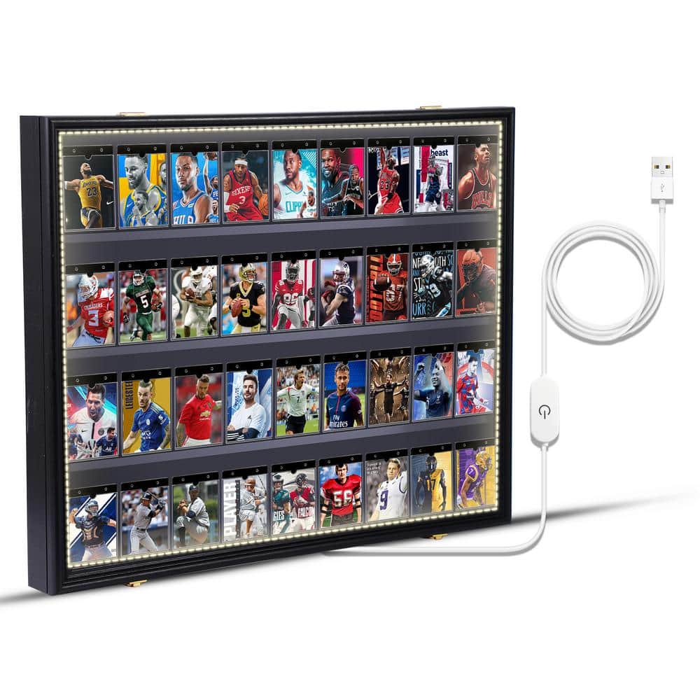 Black 24 in. x 31 in. Sports Card Display Frame Case with LED, Baseball Car