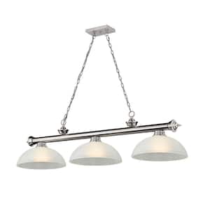 Cordon 3-Light Brushed Nickel Plus Dome White Linen Shade Billiard Light with No Bulbs Included