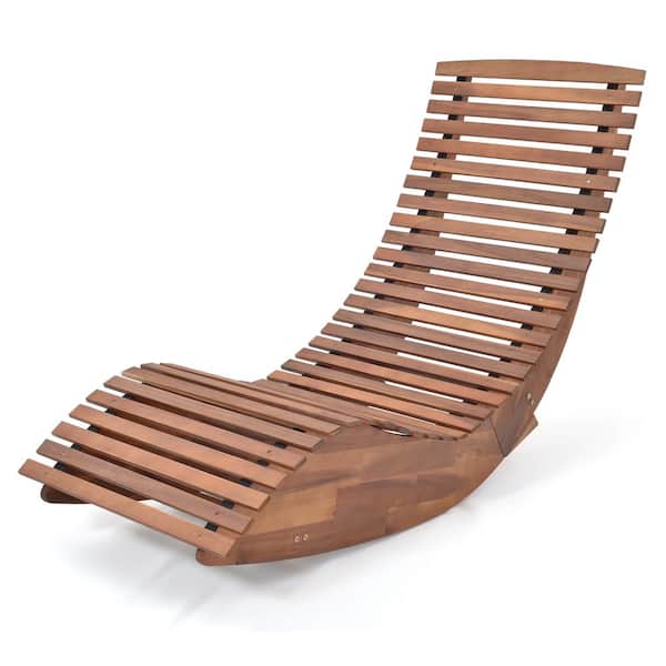 ANGELES HOME Acacia Wood Outdoor Rocking Chair with Widened Slatted Seat and High Back