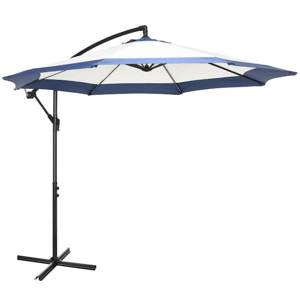 Tatayosi 10 ft. Steel Cantilever Umbrella, Offset Patio Umbrella with Crank and Cross Base in Navy Blue