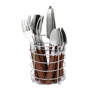 16-Piece Cocoa Stainless Steel Buckstrap Flatware Set with Caddy (Service for 4)