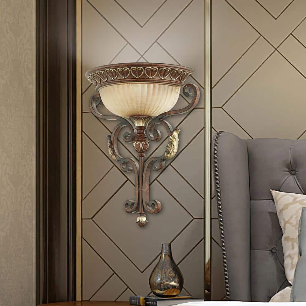 Villa Verona Bronze and Aged Gold Leaf 1-Light Wall Sconce
