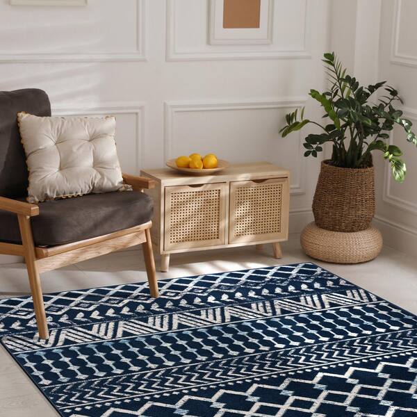 CAMILSON Salina Vintage Machine Washable Rug Navy Blue 2'2'' x 10