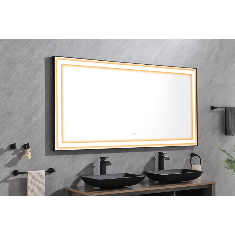 Matte Black 72 in. W x 36 in. H Rectangle Aluminum Framed Mirror