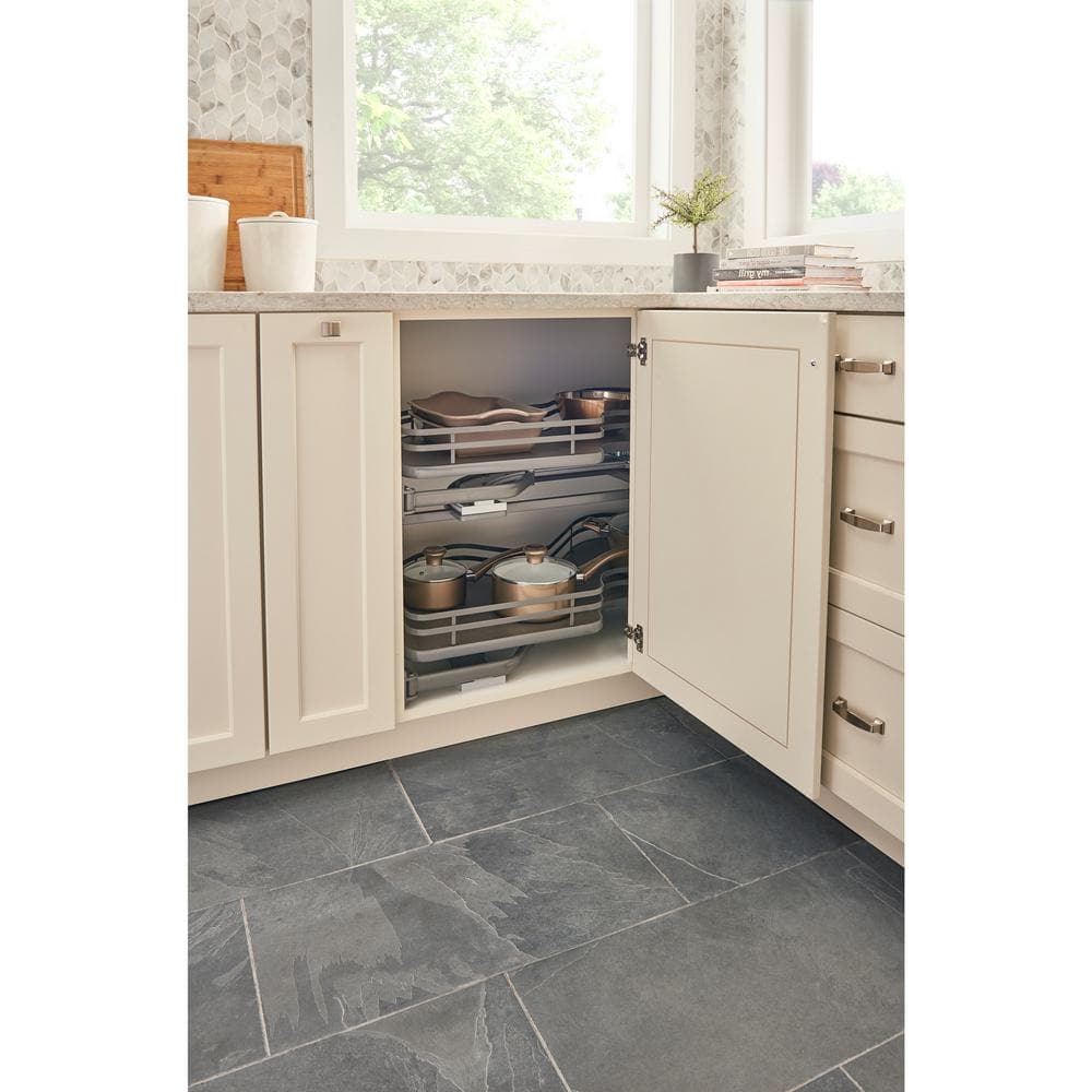 Orion Gray 2-Tier Blind Corner Organizer with Linen Finish