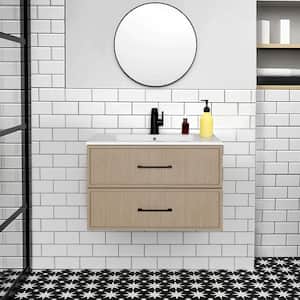 Cassidy 30 in. W x 18 in. D x 20 in. H Single Sink Wall Mounted Bath Vanity in Flavie with Cultured Marble Top in White