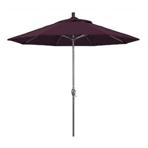 9 ft. Hammertone Grey Aluminum Market Patio Umbrella with Push Button Tilt Crank Lift in Purple Pacifica