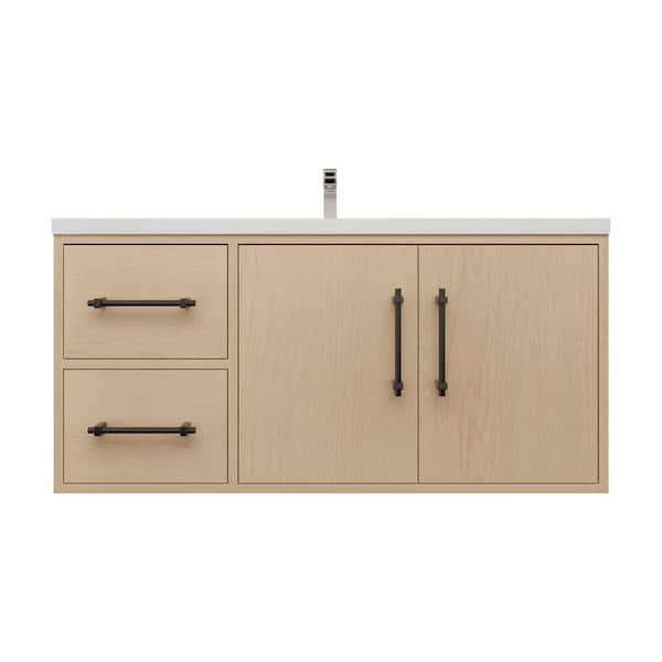 Victoria 42 in. W x 20 in. D x 22 in. H Single Sink Floating Bath Vanity in Yellow Oak with White Acrylic Top