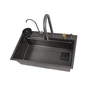 Silver Grey Stainless Steel Rectangular 30 in. Single Bowl Farmhouse Apron Workstation Kitchen Sink with Accessories
