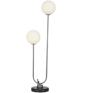 31 in. Silver Marble Orb 2 Light Task and Reading Table Lamp with Marble Base