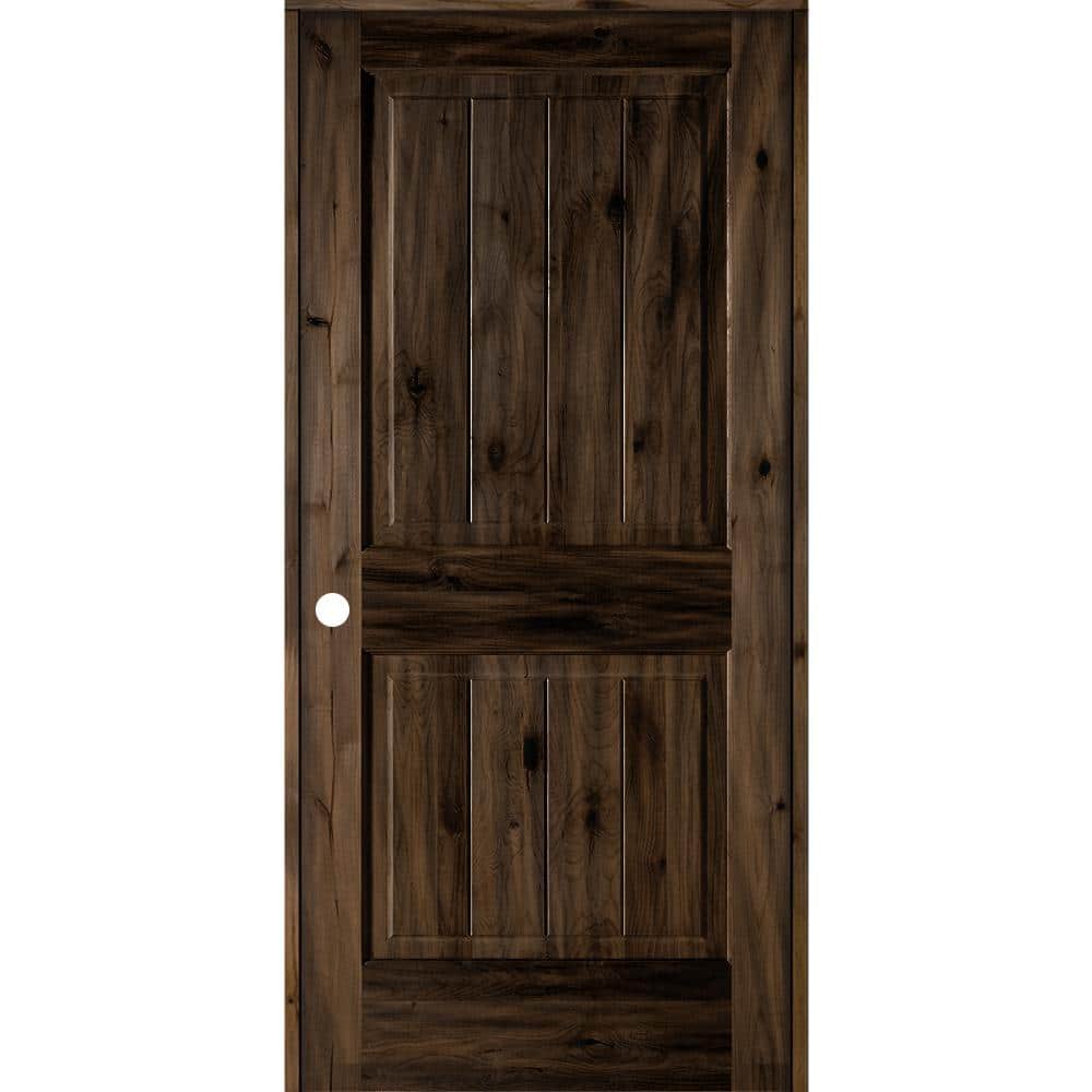 36 in. x 80 in. Knotty Alder 2 Panel Right-Hand Square Top V-Groove Black Stain Solid Wood Single Prehung Interior Door price history on PriceWatchPro