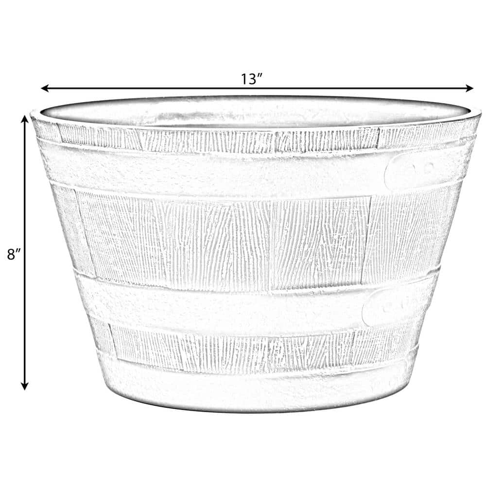 Gardenised Rustic Wood- Look Plastic Half Barrel Flower Pot Bucket Planter, Pack of 4