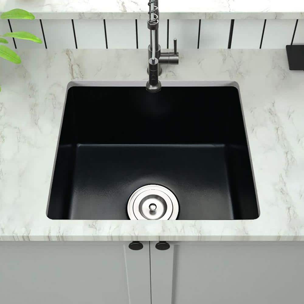 Staykiwi 18 in. Undermount Single Bowl Matte Black Quartz Kitchen Sink ...