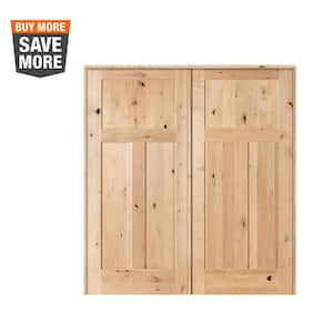 48 in. x 80 in. Rustic Knotty Alder 3-Panel Both Active Solid Core Wood Double Prehung Interior French Door