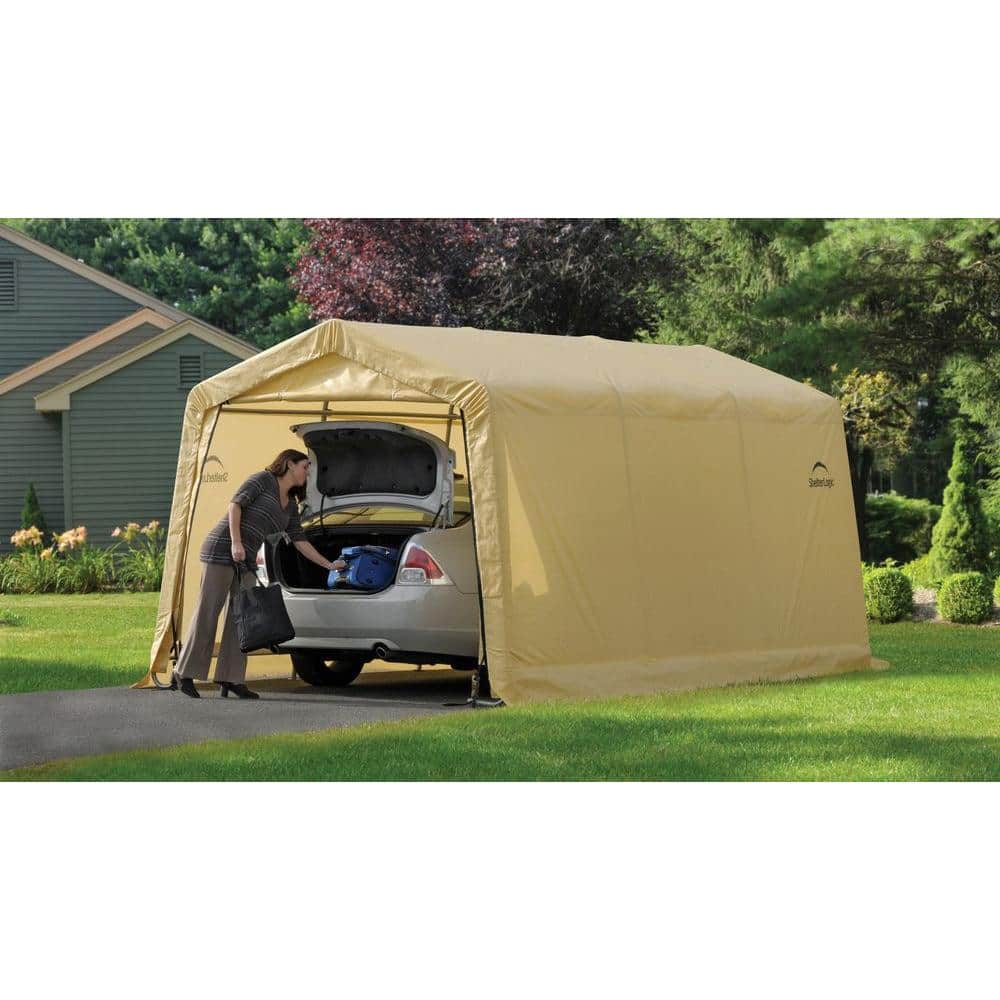 Sandstone 15' x 8' Portable Steel Frame Garage Canopy