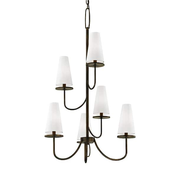 Troy Lighting Marcel 6-Light Pompeii Bronze 28 in. D Chandelier with Off-White Hardback Cotton Shade