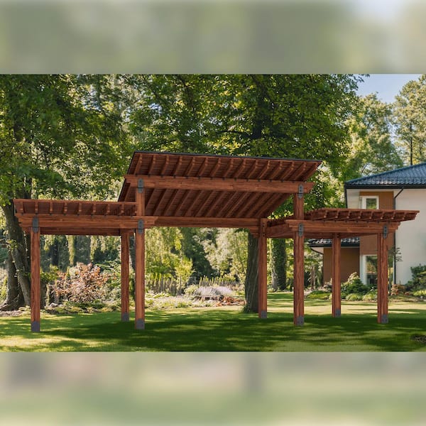basketbal spiritueel Perth Lawnmaster Professionally Installed Meridian 20 ft. x 40 ft. Natural Heavy  Timber 3-tier Pergola with solid roof construction 65060-4 - The Home Depot