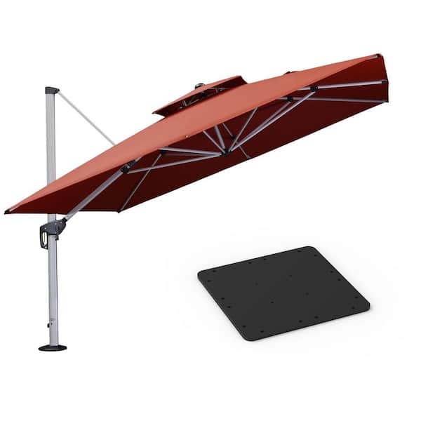 PURPLE LEAF 11 ft. Square High-Quality Aluminum Cantilever Polyester Outdoor Patio Umbrella with Base Plate, Brick Red