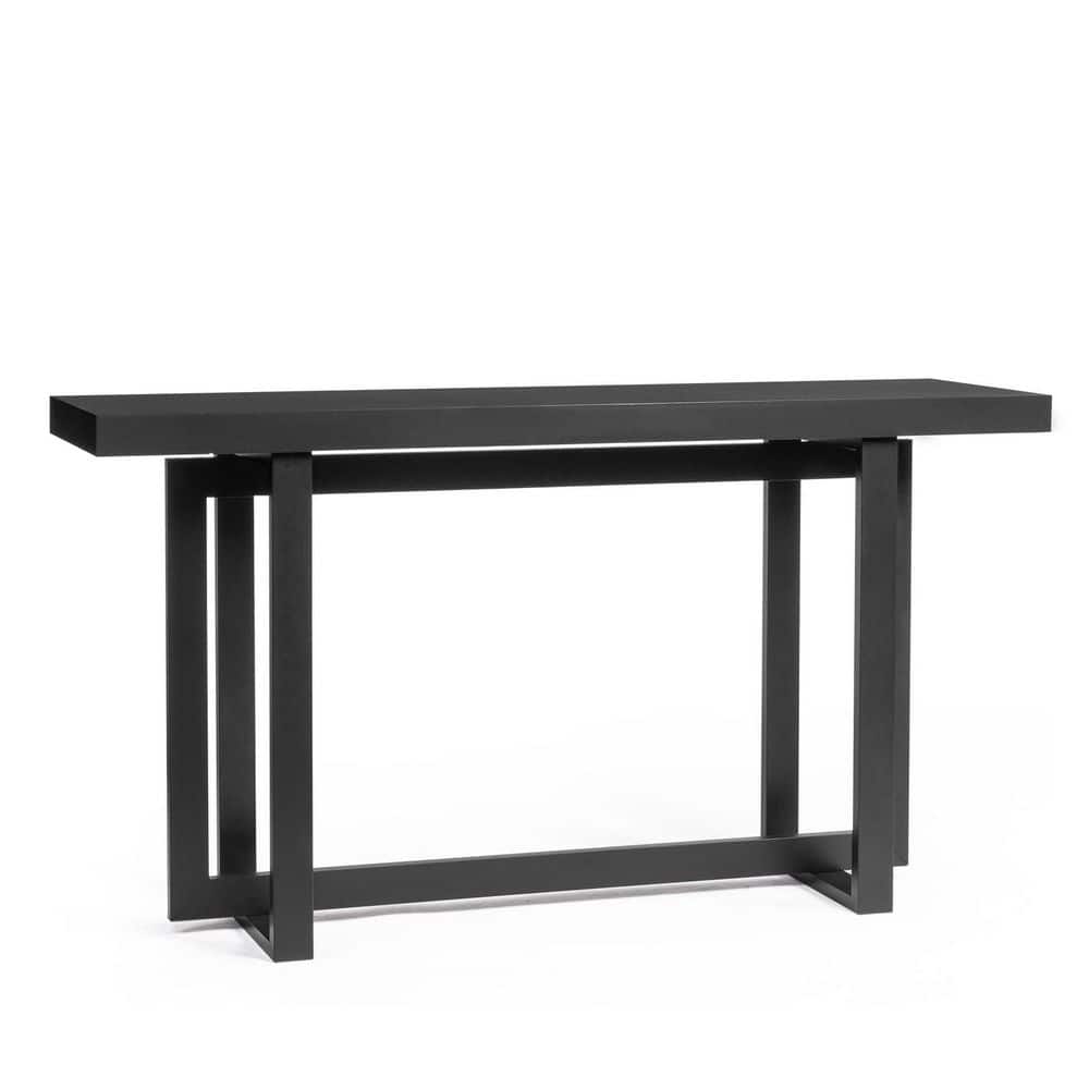 59 in. Black Rectangle Solid Wood Console Table with Geometric Base for Entryway Decor