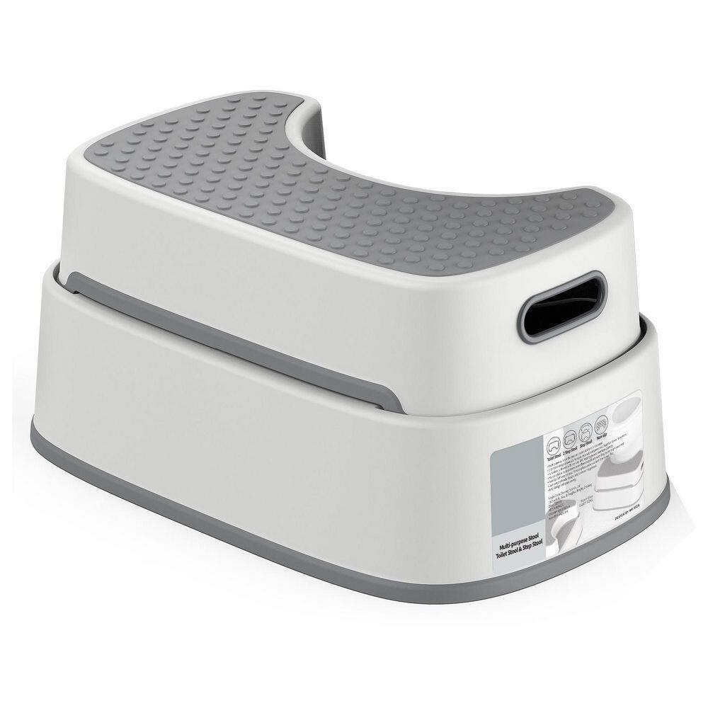 Toilet Stool Squat Adult, Bathroom Stool Heavy Duty, Anti Slip Toilet Step for Bathroom, Off-White and Dark Gray