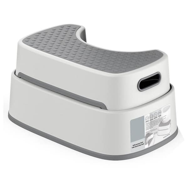 Toilet Stool Squat Adult, Bathroom Stool Heavy Duty, Anti Slip Toilet Step for Bathroom, Off-White and Dark Gray