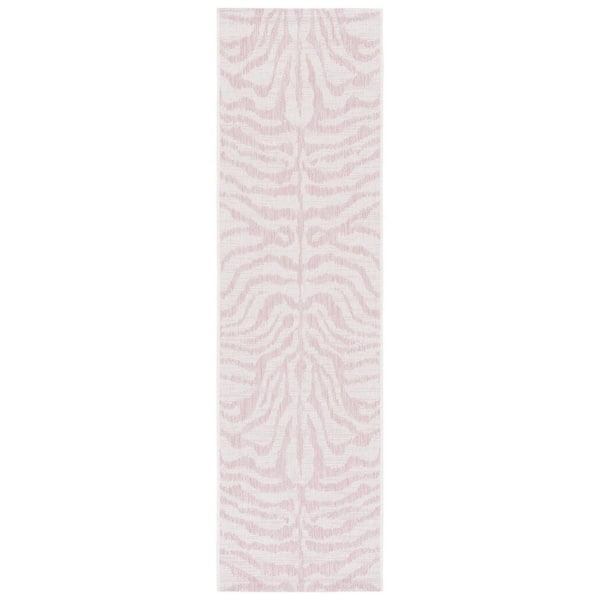 Courtyard Ivory/Pink 2 ft. x 8 ft. Zebra Indoor/Outdoor Runner Rug
