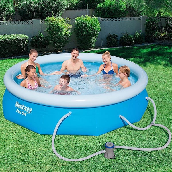 Bestway Fast Set Inflatable 30 with x ft. The Pump 10 Filter in. 330 D Home - Round 57269E-BW Depot GPH Pool