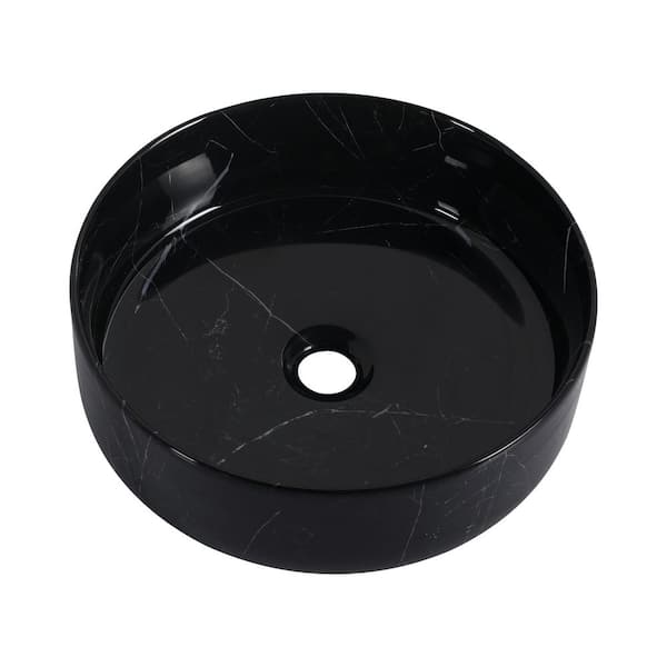 16 in. Bathroom Round Ceramic Vessel Sink in Black White
