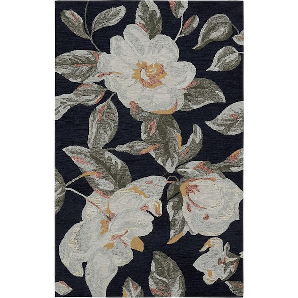 CREATIVE RUGS DECOR LLC D1766 Black 5 ft. x 8 ft. Hand Tufted Floral Transitional Indoor Wool Area Rug