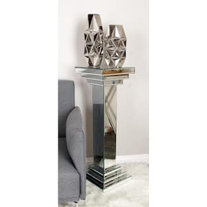 12 in.  Silver Glass Mirrored Pedestal End Table