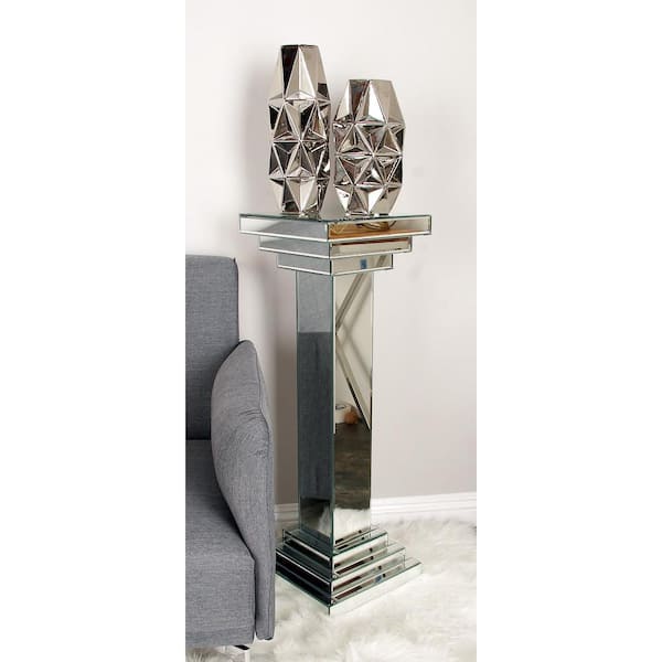 Litton Lane 12 in.  Silver Glass Mirrored Pedestal End Table