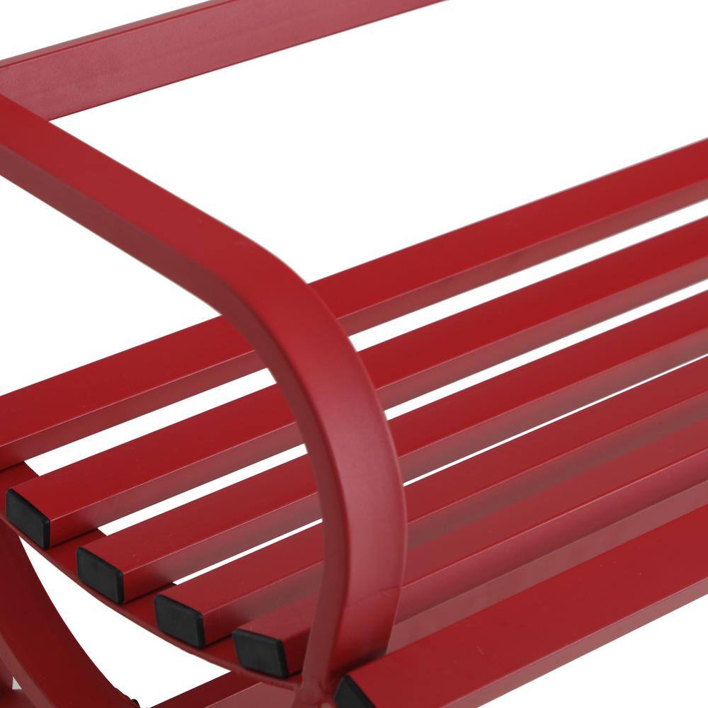 48-Inch Red Steel Slatted Outdoor Bench with Arms