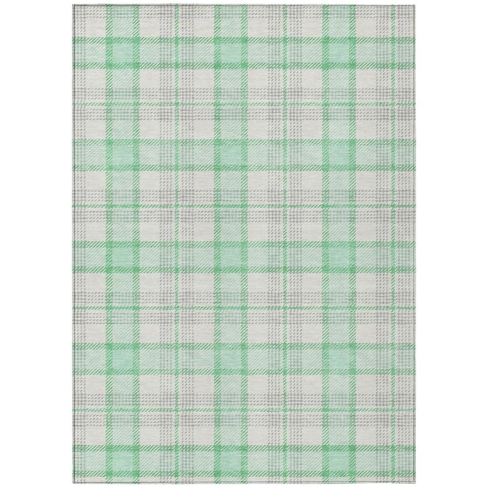 Green and White Plaid Indoor Outdoor Area Rug, 8' x 10'