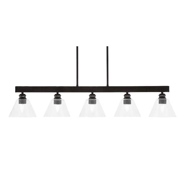 Unbranded Albany 60-Watt 5-Light Espresso Linear Pendant Light with Clear Bubble Glass Shades and No Bulbs Included