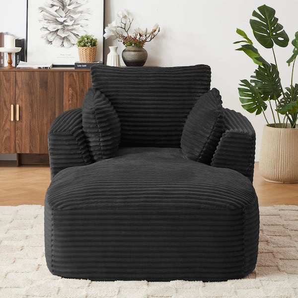 64.6 in Wide Square Arm Corduroy Upholstered Modern Lazy Sofa Chaise for Living Room in Black, No Assembly Required